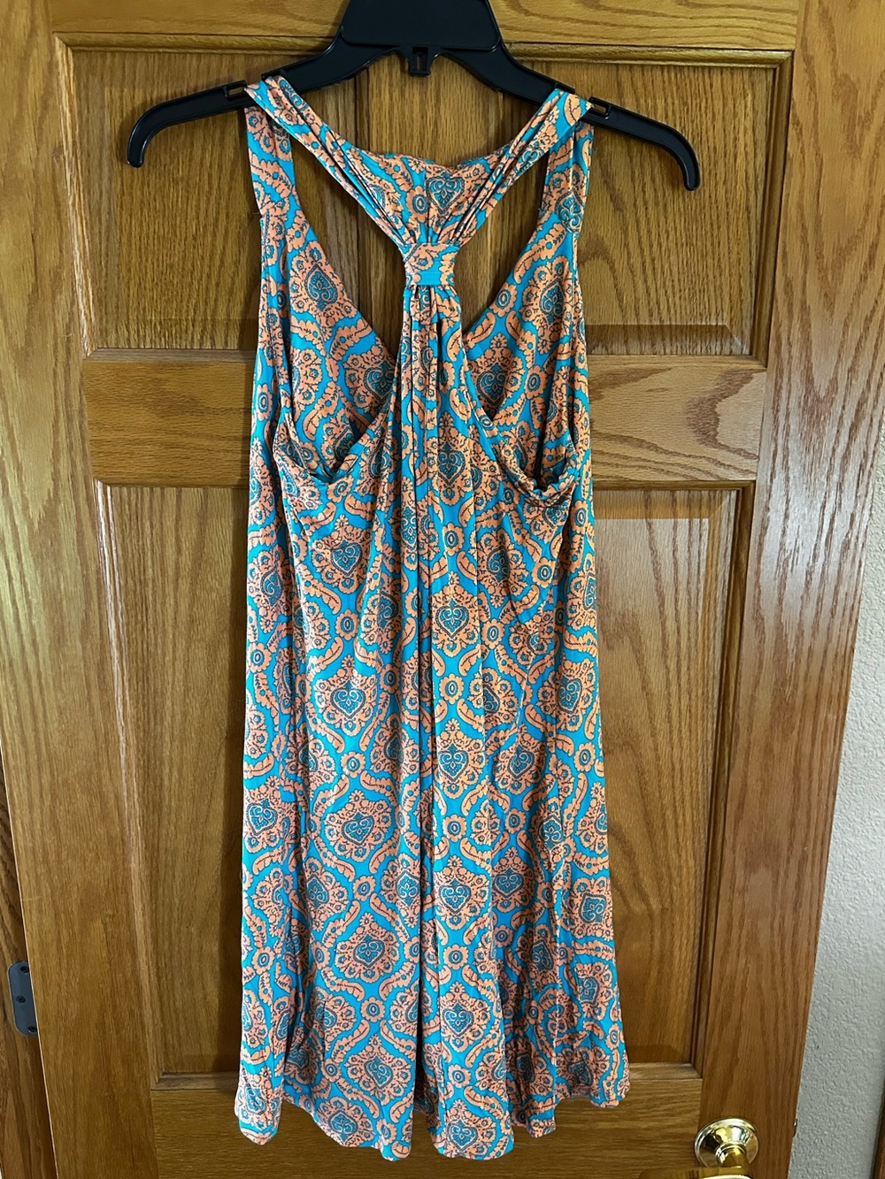 Cynthia Rowley Orange and Teal Twist-Back Printed Midi Dress - Picture 3 of 3
